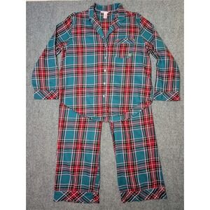 Victoria's Secret Women's Small 2 Piece Cotton Plaid Flannel Pajama Set Green Re